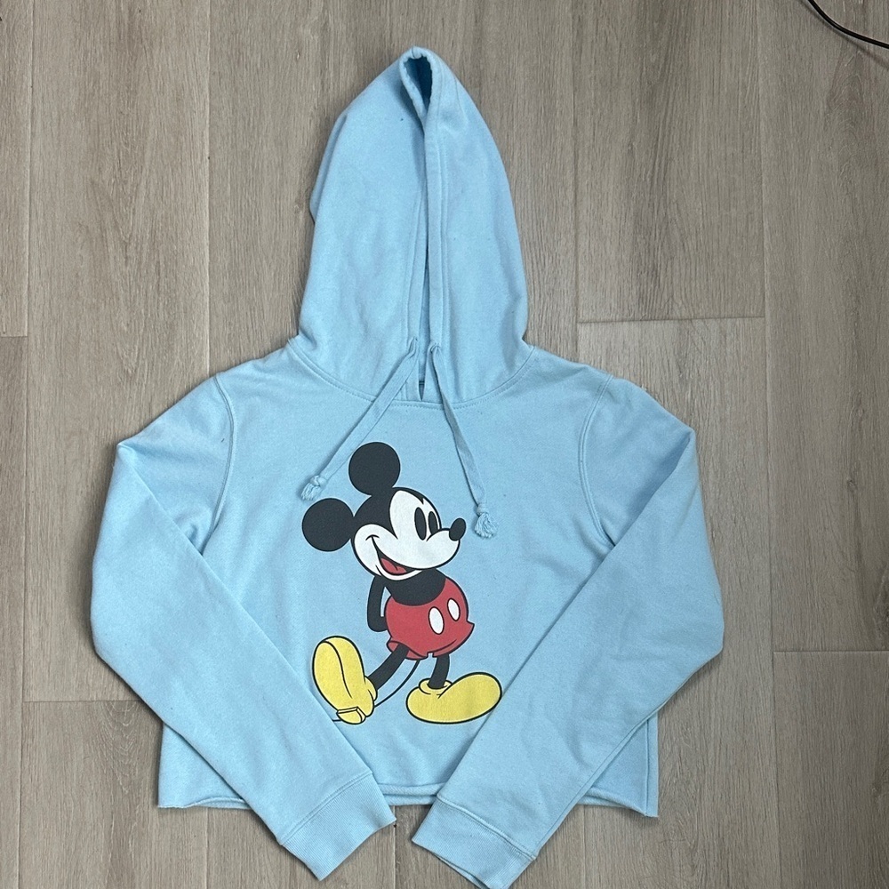 Light Blue Cropped Hoodie with Mickey Mouse Print women’s size small